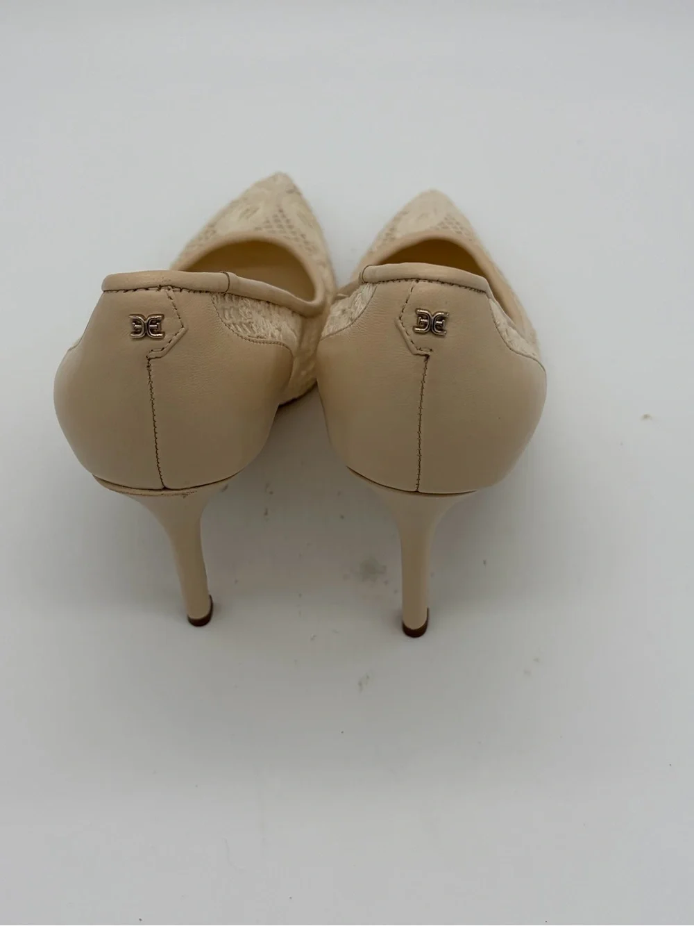 Sam Edelman Beige Lace Pointed-Toe Pumps